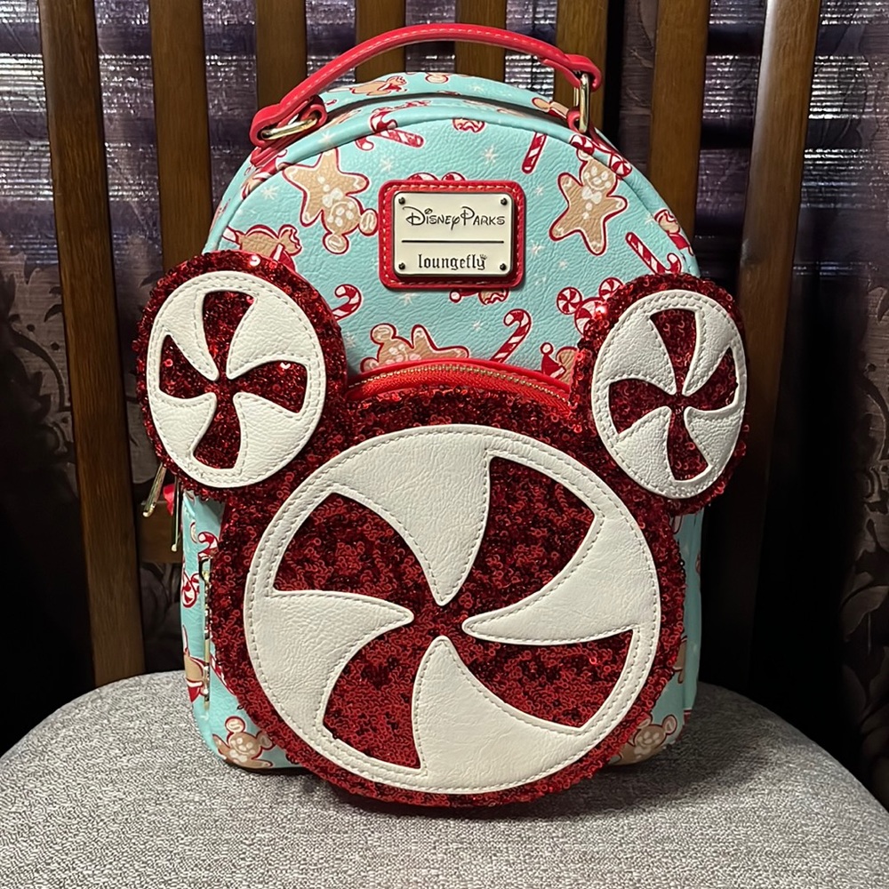 2022 Disney Parks Christmas Holiday Peppermint Candy Cane Loungefly Backpack Bag